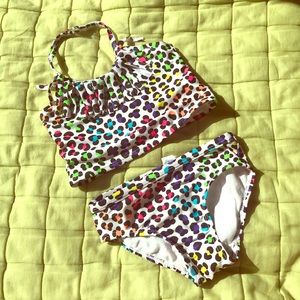 Like new 3T Neon cheetah fringed tankini